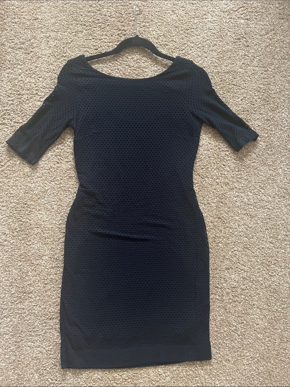 Banana Republic Black Textured Midi Sheath Dress